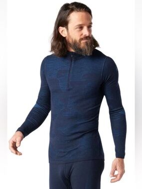 Smartwool Shade Of Blue Merino 200 Pattern 1/4 Zip Top Wool Blend Men's  Size: L